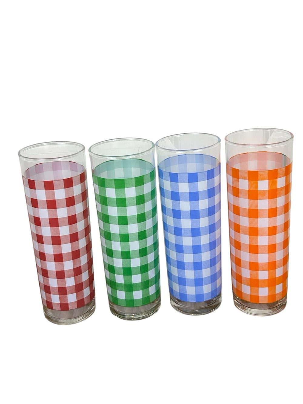 Vintage Ralph Lauren Gingham Plaid Glasses Iced Tea Tumblers Multicolor Set of 4